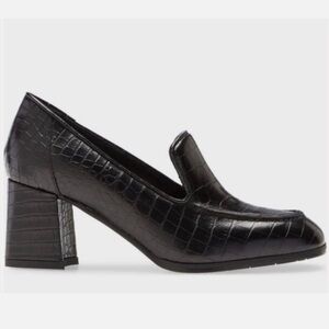 $395 Aquatalia  Michelle Water Resistant Croc Leather Loafer Pumps Blk 9.5